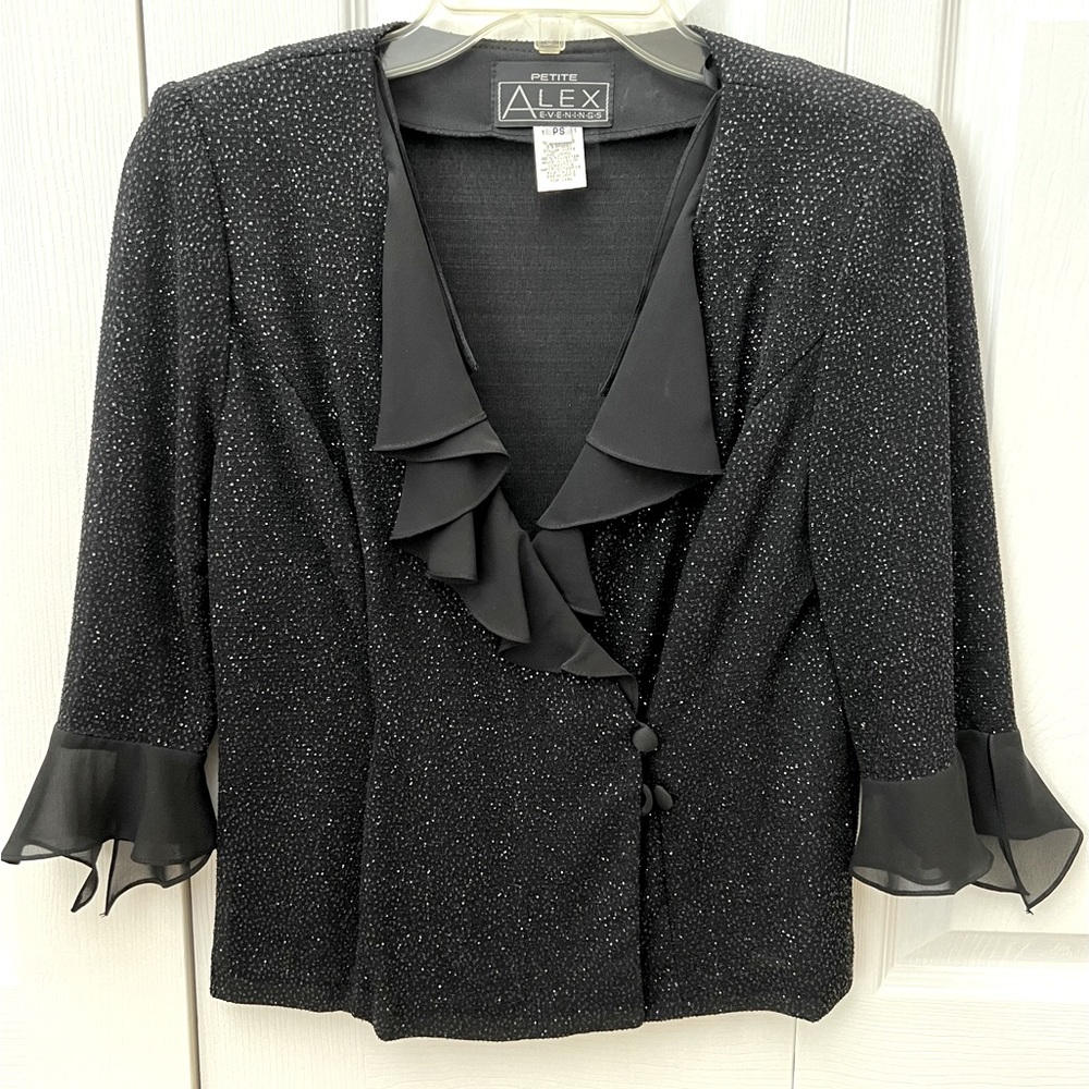 Alex Evening Petite Black Sparkly Blouse/Jacket